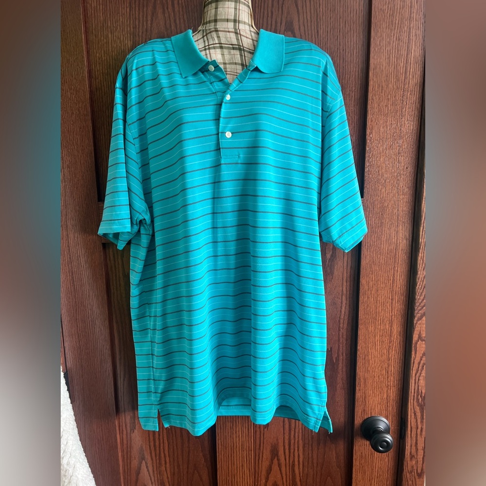 Vintage Greg Norman Collection Teal Striped Polo Shirt